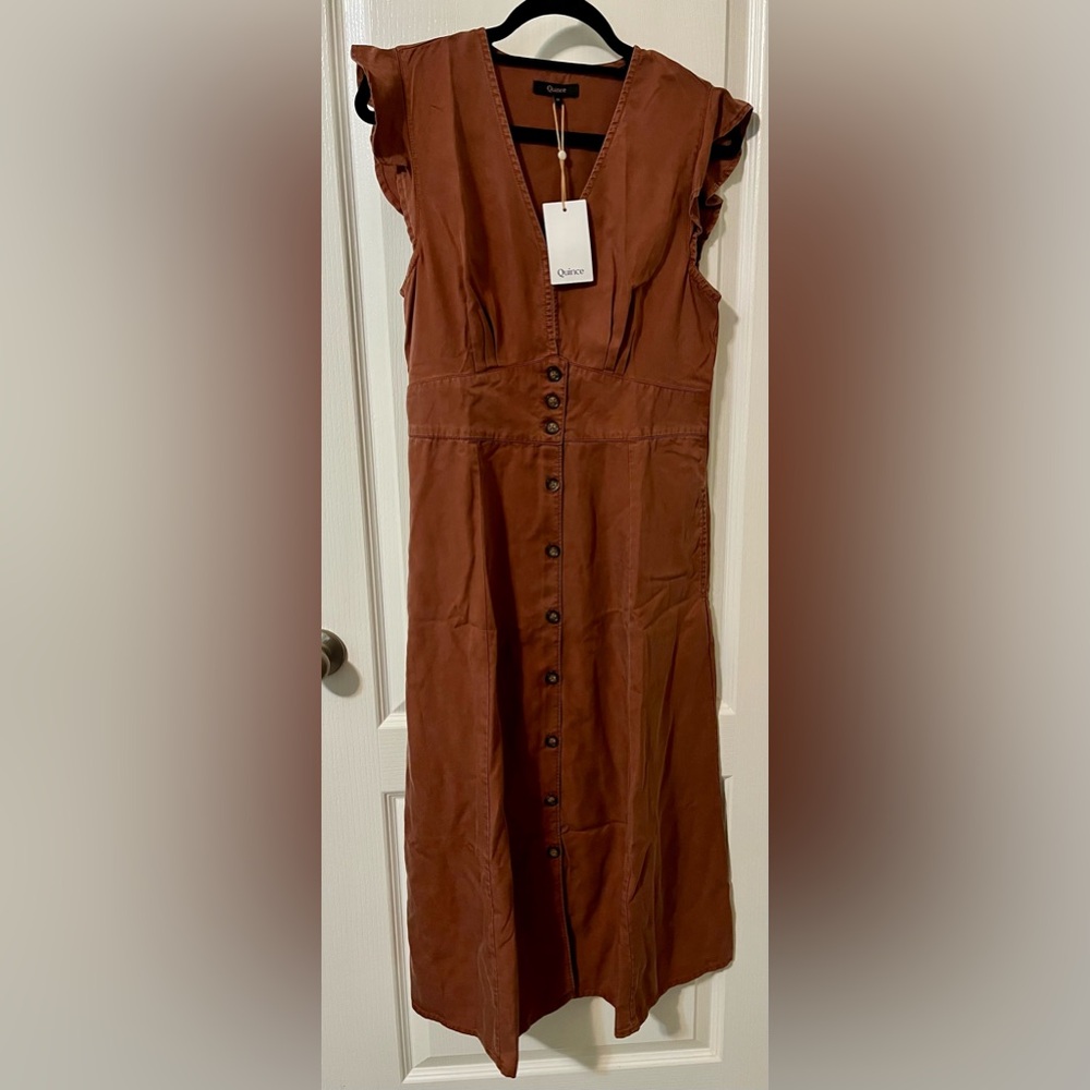 NWT Quince Vintage Wash Tencel Button Front Midi Dress Washed Terracotta Sz M - Picture 3 of 11